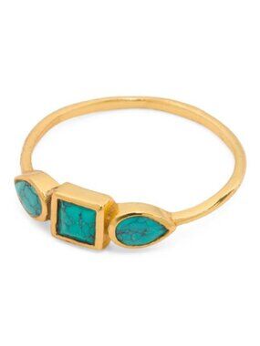 SHAANTI JEWELS Made In India 18kt Gold Plated Square And Pear Turquoise Ring